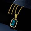 Collar Colgante de Piedra Preciosa Rectangular Incrustado con Diamantes Estilo Hip-Hop Moda Callejera Accesorio Versátil Estilo Europeo y Americano Versátil