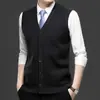 Chaleco de Bolsillo Jacquard con Cuello en V de Moda para Hombre, Top de Punto sin Mangas, Casual de Negocios, de Rango Medio y Mayor, Camisa de Papá de Gama Alta, Cárdigan sin Mangas
