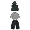 Conjunto de três peças com colete com capuz listrado estilo coreano para meninas, novo conjunto de moda primavera e outono 2026 para meninas pequenas