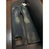 Jeans Vintage de Corte Diagonal para Homens, Calças Estilosas e Versáteis, Vibe Streetwear Americano, Calças de Perna Reta Flare