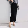 Saia Midi Longa de Tricô Simples Lisa de Cor Sólida Cintura Alta Reta Mistura de Lã Cashmere para Pessoas Altas Solta Valoriza Versátil
