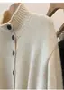 Cárdigan de Lana Pura Nuevo Otoño e Invierno 2025 para Mujer, Suéter de Cuello Alto Color Sólido, Manga Larga Abotonado, Chaqueta Tejida de Cachemira