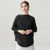 Suéter de tricô com manga morcego, modelagem solta, 12 agulhas, mistura de lã e cashmere para outono e inverno
