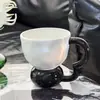Taza Alta de Cerámica Color Crema para el Hogar, Gran Capacidad, Alto Valor de Color, Taza de Agua para Pareja, Taza de Leche para Desayuno, Taza para Avena