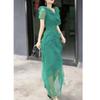 23329 Damei Ai Yuan 2025 Verano Nuevo Estilo Francés Impresionante Vestido con Volantes Estilo Vacacional Vestido Largo de Mujer