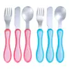 Set de cubiertos de acero inoxidable en stock para niños, diseño lindo de dibujos animados para bebés, adecuado para uso doméstico, colores y logo personalizables