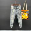 Nova marca de moda jeans rasgado masculino bonito estilo coreano slim fit skinny moderno masculino da moda all-match calça cropped de stretch