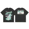 2025 Camiseta Casual Holgada Retro de Manga Corta Unisex Tendencia Americana High Street Estrella del Infierno Infierno Estampado Pesado