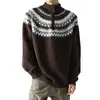 Suéter Masculino de Lã Fair Isle Natalino com Meio Zíper Tamanho Europeu Grande Cruzamento de Fronteira Popular Gola Alta Tendência Atacado de Fábrica