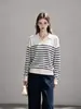 Camisa Polo de Tricô Color Block Listrada Estilo Retrô Francês para Mulheres 2026 Novo Estilo