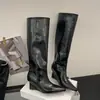 Botas Altas de Estilo Francés con Tacón de Cuña y Punta Fina para Mujer, 2025 Nuevas Botas Altas de Caballero