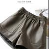 Pantalones Cortos de Piel de Oveja Genuina para Mujer 2026 Nuevo Estilo Europeo de Cintura Alta Adelgazantes de Pierna Ancha Pantalones de Cuero Haining Moda Tendencia