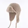 Nuevo Gorro Cálido de Lana para Otoño e Invierno para Mujeres con Circunferencia de Cabeza Grande, Gorro de Aviador con Protección para las Orejas, Holgado y que Muestra la Cara, Gorro de Punto Versátil