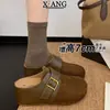 Versão em Couro Aumento da Altura Interna Sola Grossa Pessoa Baixa Sapatos Birkenstock Bico Fechado Meio Chinelo Slip-on Sem Salto Pessoa Preguiçosa Sapatos Únicos Feminino