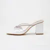 Sandalias de tacón alto con pedrería, de tacón cuadrado, a la moda y versátiles para mujer, cómodas y no cansan para el verano, sandalias de tacón grueso con punta cuadrada, talla europea