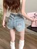Shorts de Mezclilla con Bolsillo Bordado Estilo Chica Caliente para Mujer, Nuevos de Cintura Alta Talla Grande Adelgazantes de Línea A Ultra-Cortos Ajustados Hot Pants
