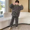 Conjunto de pijama cardigã com gola alta, conjunto casual e estiloso de fleece de coral para crianças outono/inverno, roupa de casa quente de flanela para meninos