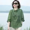 Nueva blusa de mujer, ligera, elegante, de jacquard, vintage, de manga media, con cuello, adelgazante y que favorece la figura