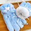 Luvas Quentes de Urso de Pelúcia Fofas para Estudantes Ciclismo de Inverno Cachecol à Prova de Frio e Vento Luvas de Cinco Dedos Espessas Forradas com Lã