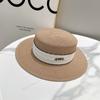 Moda Copa Plana Sombrero de Paja Transpirable Protector Solar Sombrero de Copa Tendencia para Mujer Sesión de Fotos Callejera Estilo Vacacional Sombrero de Paja Elegante Sombrero Parasol