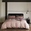 Conjunto de quatro peças minimalista bicolor de algodão de fibra longa de luxo leve, conjunto de cama para casa todo em algodão macio e sedoso com lençol, capa de edredom, fronha, conjunto de casal