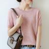 Suéter de Punto para Mujer, Camiseta Holgada de Manga Corta con Cuello Redondo y Tejido de Punto, Top Corto para Primavera y Otoño