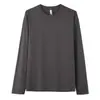 Estilo Novo Primavera e Outono Ombro Direito Gola Redonda Brancos Manga Longa Tops para Mulheres Roupa Externa Casual Versátil Camisetas Básicas de Cor Pura para Mulheres