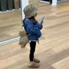 Chicas Primavera y Otoño Nuevo Estilo Coreano Holgado con Capucha Chaqueta de Mezclilla Top Casual Camiseta Blanca Larga Pantalones Ajustados Versátiles