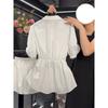 Camisa de chiffon branca de alta qualidade para mulheres, verão 2025, nova blusa de manga curta, camisa pequena, cintura alta