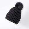 Chapéu de Lã Estilo Coreano Outono e Inverno Chapéu de Tricô com Bola Grande de Pelo Chapéu de Lã Feminino Chapéu de Lã com Proteção para Orelhas Chapéu de Lã com Ponto Grosso