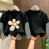 Camiseta para niña, algodón puro, a rayas, manga larga, nuevo modelo primavera y otoño 2026, camiseta básica para niñas estudiantes, top para niños