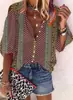 # Amazon Comercio Exterior de Moda Verano Ropa Europea y Americana para Mujer Cuello Alto Holgada Botones Estampado Retro Camisa Casual
