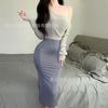 Vestido de encaje de seda helada con cordones, pijama de deseo puro para mujer, nuevo suéter de hombros descubiertos para primavera y otoño, camisón sexy, traje suelto sexy gratuito