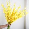 Flor artificial orquídea danzante amarilla, flor falsa Onsinopsis, flor de seda, flor seca de plástico, flor Phalaenopsis de cabeza amarilla de cinco tenedores grandes
