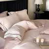 Juego de Cuatro Piezas Jacquard de Color Sólido Oscuro Estilo Retro Lujo Ligero Borde Ribeteado Exquisito Textura de Cama Doble Ropa de Cama para Dormitorio