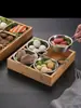 Plato Creativo de Nueve Compartimentos para Restaurantes Comerciales de Hot Pot y Restaurantes de Barbacoa, Plato de Carne y Verduras, Bandeja de Caja de Madera de Bambú, Plato Dividido