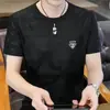 Oferta Especial Camiseta de Manga Corta Jacquard de Seda Helada para Hombre Verano Nueva Cuello Redondo Manga Media Ajustada Casual Versátil Top