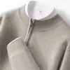 Suéter de cashmere liso para outono e inverno com gola alta e zíper, nova camisa base de tricô quente casual masculina