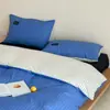 Juego de Cuatro Piezas de Algodón Rayado y Bloques de Color con Textura, Estilo Minimalista, Absorbe la Humedad, Transpirable, Algodón Puro, Juego de Ropa de Cama Suave y Cómodo
