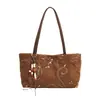 Bolso tote de gamuza bordado retro para mujer, nuevo estilo 2026, gran capacidad, bolso de hombro versátil, adecuado para ir al trabajo, se puede llevar en la mano o colgar del brazo