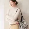 Suéter feminino de cashmere macio e hipoalergênico, gola semi-alta dupla, estilo simples, malha de base, mangas raglan, suéter slim-fit