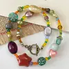 Collar Geométrico de Cuentas de Arroz Cerámicas Acrílicas Estilo Vacacional Cadena para Clavícula Fresca y Versátil de Verano Collar para Viajes a la Costa
