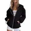 Moletom com Zíper Solto Oversize Estilo Americano para Mulheres, Outono e Inverno, Estilo Preguiçoso, Jaqueta com Capuz e Ombros Caídos