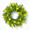 Guirnaldas de flores verdes artificiales estilo casa de campo, guirnaldas de primavera rurales para puerta con flores verdes y amarillas realistas, guirnaldas de flores artificiales para decoración del hogar en paredes de puerta principal, decoraciones festivas estacionales de Pascua, San Valentín, verano