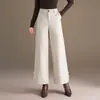 Calça Larga Versátil de Cor Sólida para o Outono de 2026 para Mulheres, Cintura Alta, Emagrecedora, Cobre o Quadril, Corte Estreito, Calça Casual de Nove Pontos, Tendência
