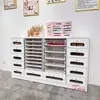 Armário de Armazenamento para Esmaltes e Géis, Armário de Exibição de Produtos para Salão de Cílios e Unhas com Bancada Integrada Estilo Gaveta