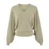 Top de punto blanco con cuello en V y mangas murciélago para mujer, nuevo diseño otoño/invierno, elegante, adelgazante, versátil y perfecto como capa interior