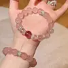Pulsera de Cristal Rosa Natural Pulsera de Cristal de Flor de Durazno para Mujer Pulsera de Cristal Rosa Amatista para Regalo de Cumpleaños de Novias