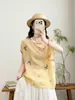 Ropa de Verano 2026 Estilo Japonés Botones Ramio Estampado Floral Holgado Suéter para Mujer Camisa Top de Manga Corta