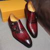 Estación Independiente Comercio Exterior Nuevo Otoño 2025 Zapatos de Cuero de Punta con Doble Hebilla Británica con Estampado de Serpiente Casual para Hombre Ropa Formal para Hombre